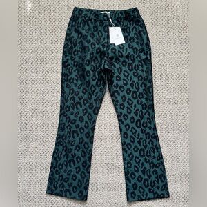 Anine Bing Leopard Jacquard Trousers XS Green Black Animal Print